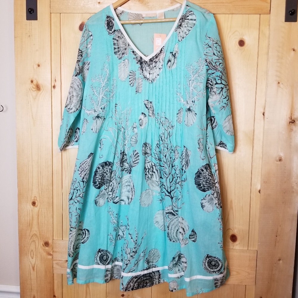 La Cera Cotton Seashell Shift Bathing Suit Cover Up Dress NWT